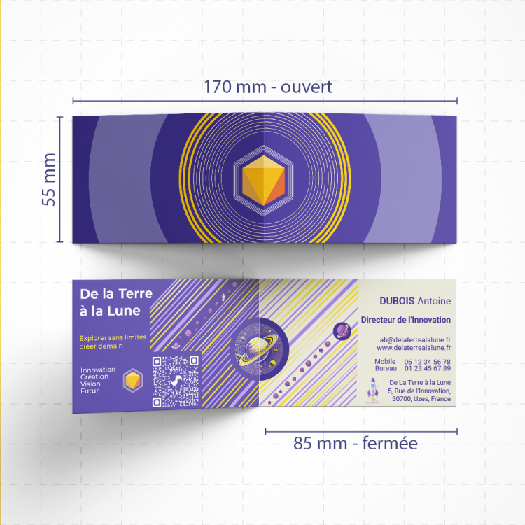 Carte de visite </br>au format 17 x 5,5 cm </br> 2 volets