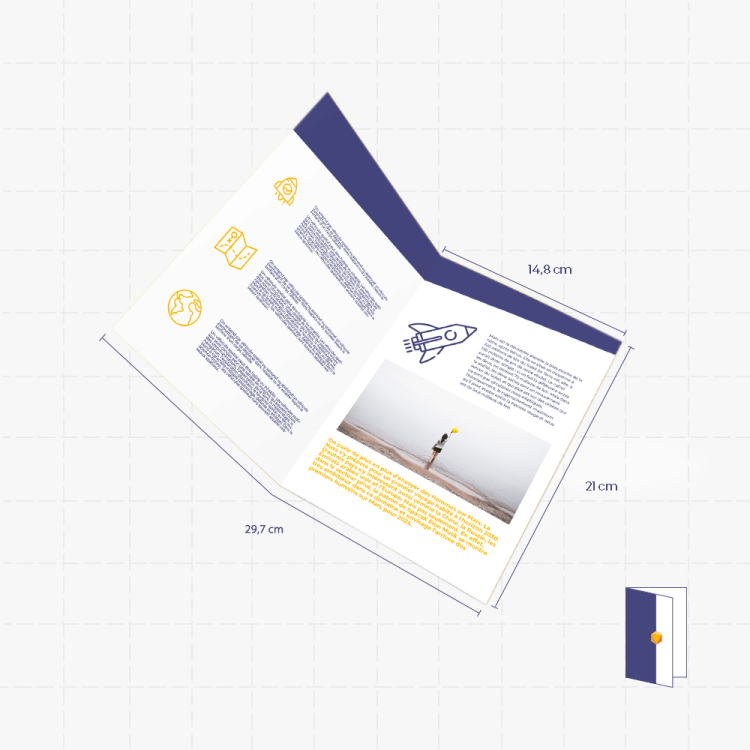 D&eacute;pliants 2 volets </br>29,7 x 21 cm ouvert - 14,8 x 21 cm ferm&eacute;