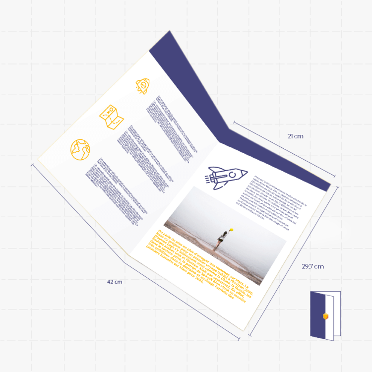 D&eacute;pliants 2 volets </br>42 x 29,7 cm ouvert - 21 x 29,7 cm ferm&eacute;