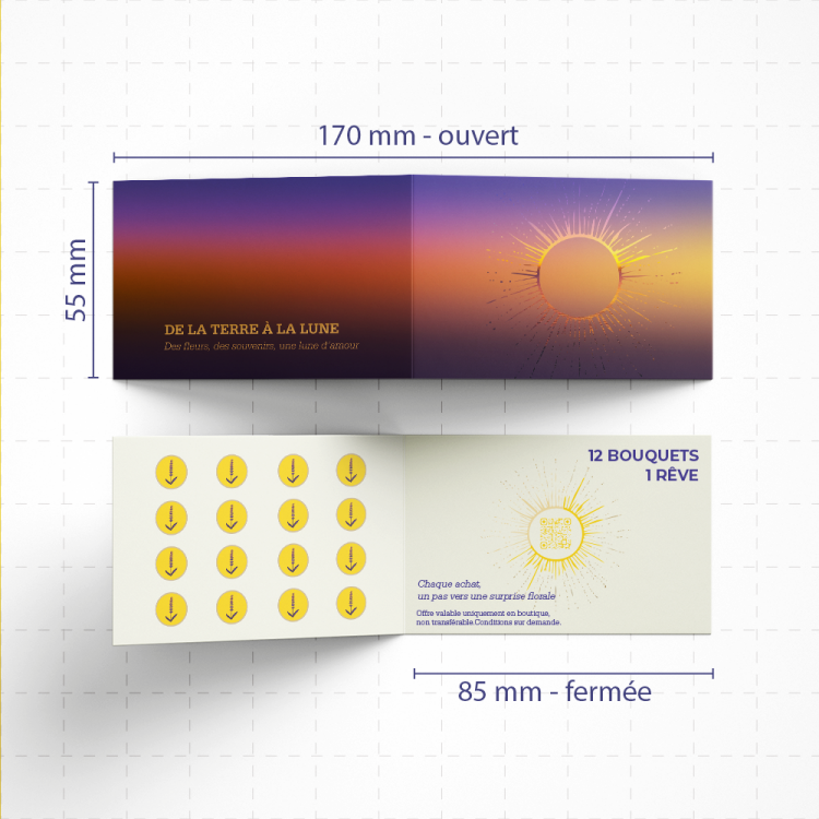 Carte de fidelite </br>au format </br> 17 x 5,5 cm </br> 2 volets